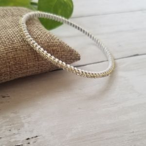 Cabo Rhinestone, Gold and White Thread Wrap Bangle Bracelet